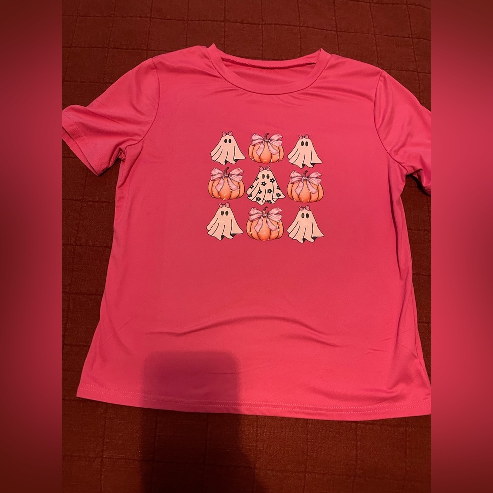 Pink T-Shirt with Ghost and Pumpkin Design